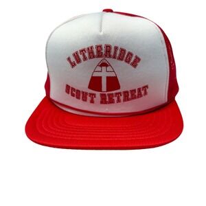 Vintage Lutheridge Hat Cap Snap Back Red White‎ Scout Retreat Trucker Mens 80s